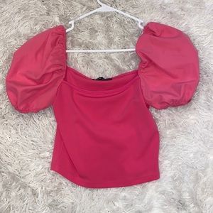 refract condition pink puff sleeve top